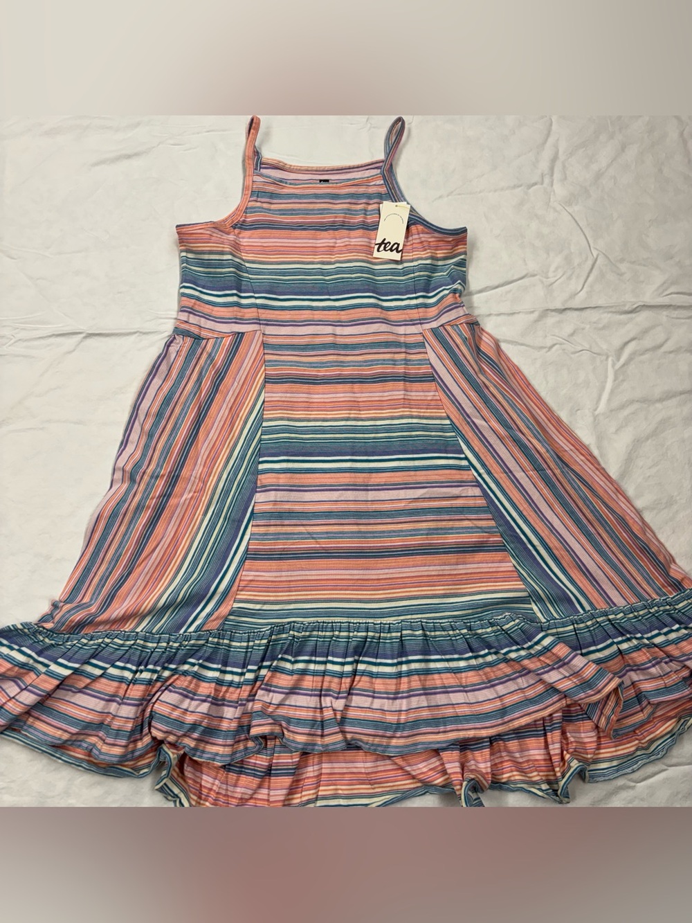 NEW Tea Collection Spaghetti Strap Hi-Low Dress Ruffle Sunset Pink Size 14